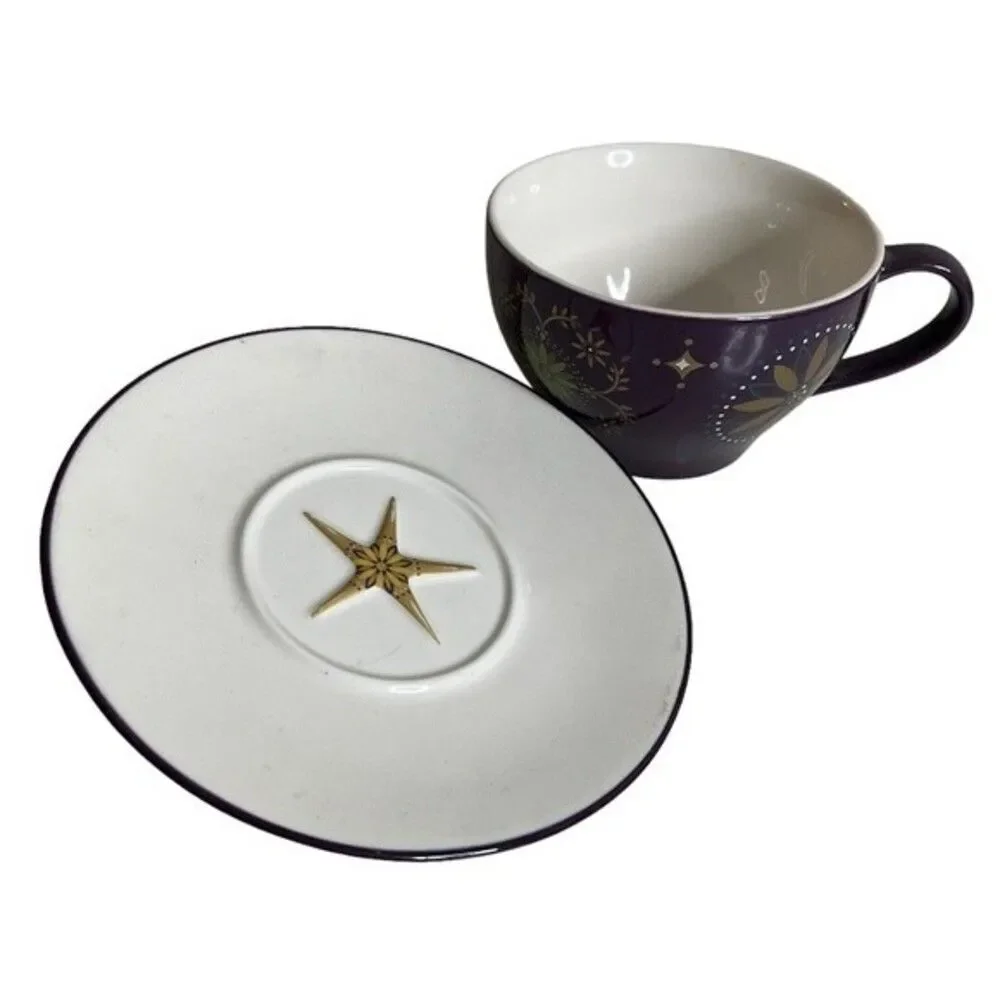 STARBUCKS Cup and Saucer Holiday 2006 Set Purple White